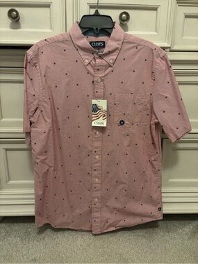 NWT CHAPS Men's Short-Sleeve Button-Down Shirt in Red, White, and Blue